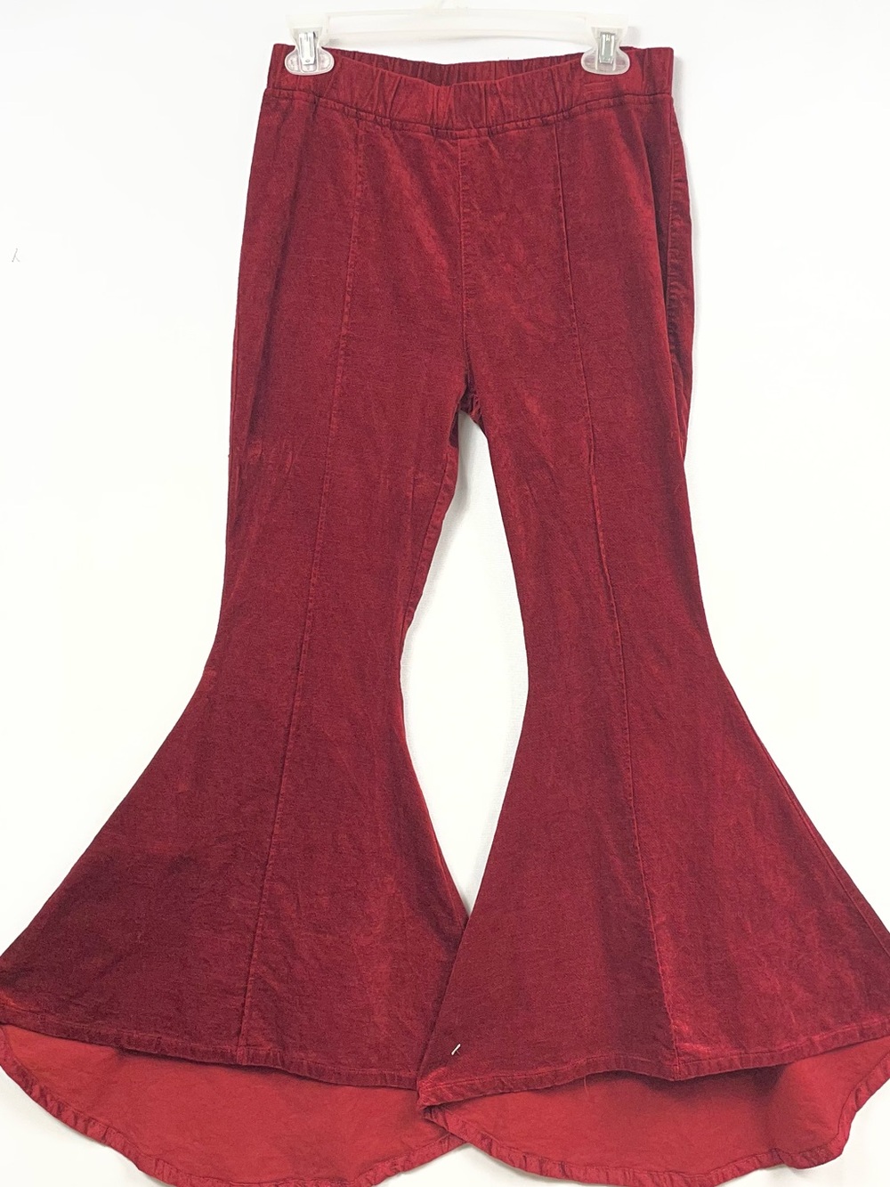 Umgee Crushed Velvet Flare Med Red Bellbottom Pants Retro Rich Boho Avant Garde